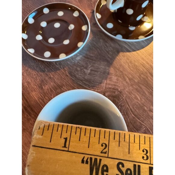 Set of 2 Fitz & Floyd Brown & White Polka Dot Espresso Cups and Saucers - Picture 6 of 11